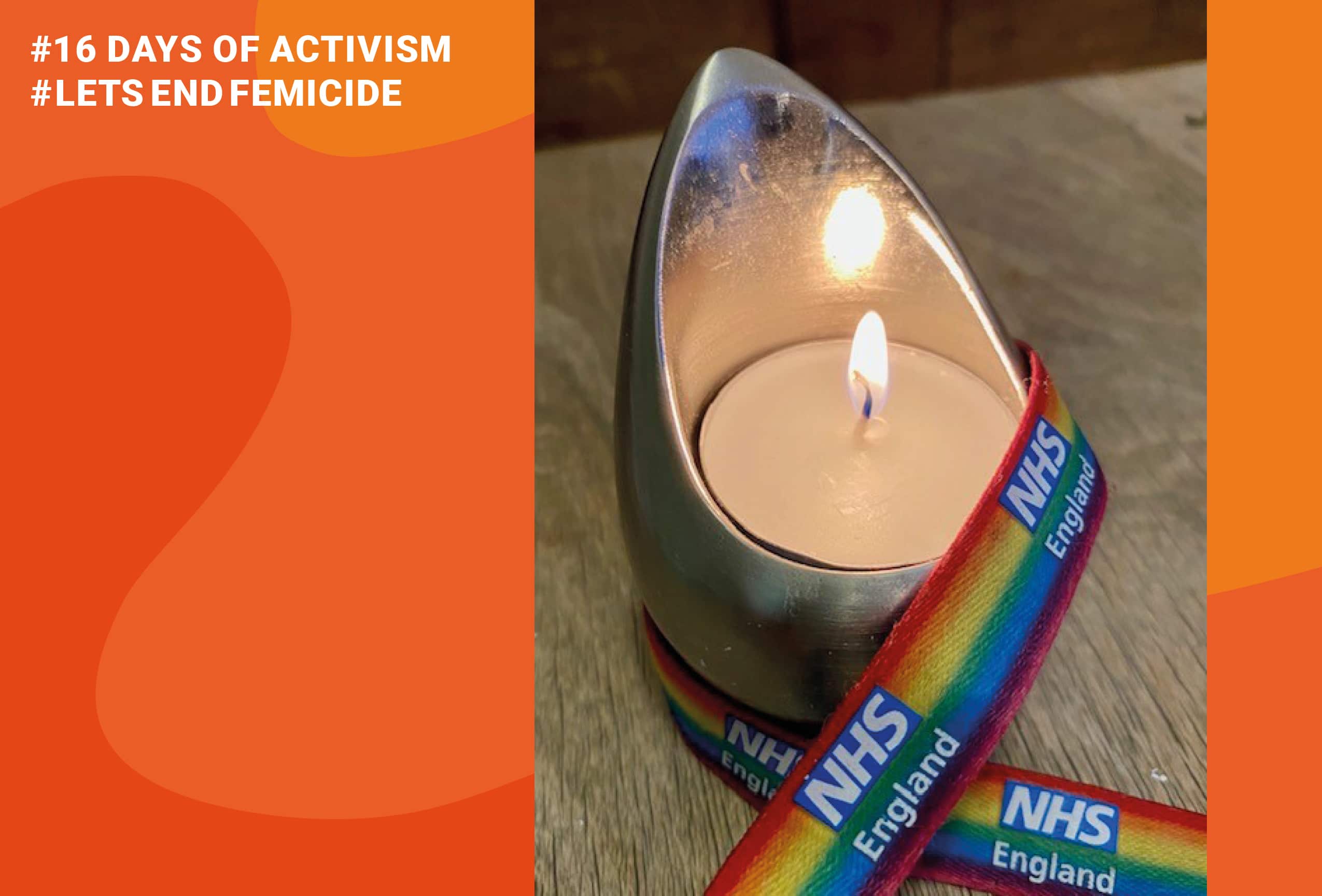Single candle with NHS England rainbow coloured ribbon
